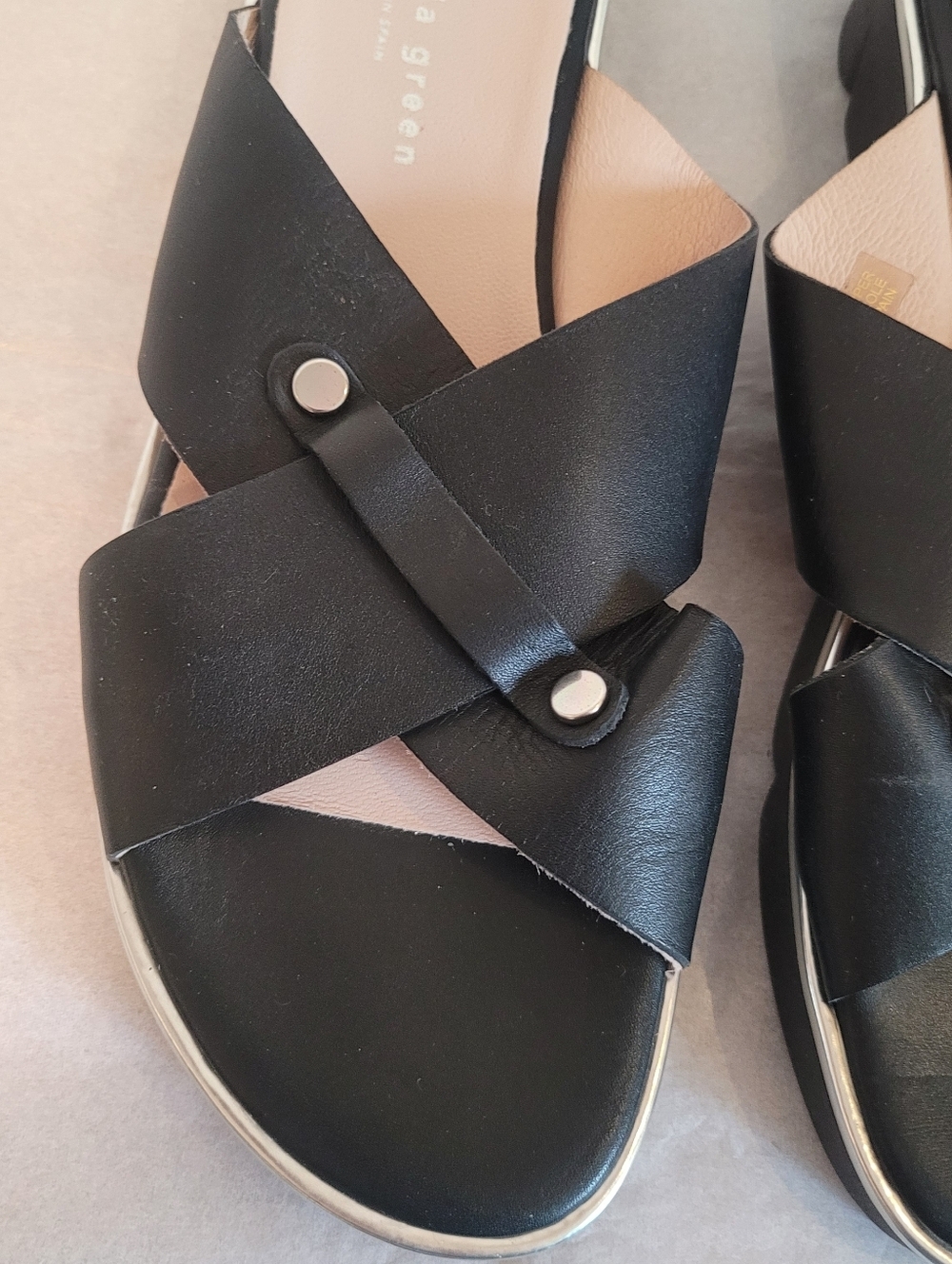 Patricia Green Catalina Sport Sandal Black Leather Slide Platform Size 40 Made I — image 4 of 8